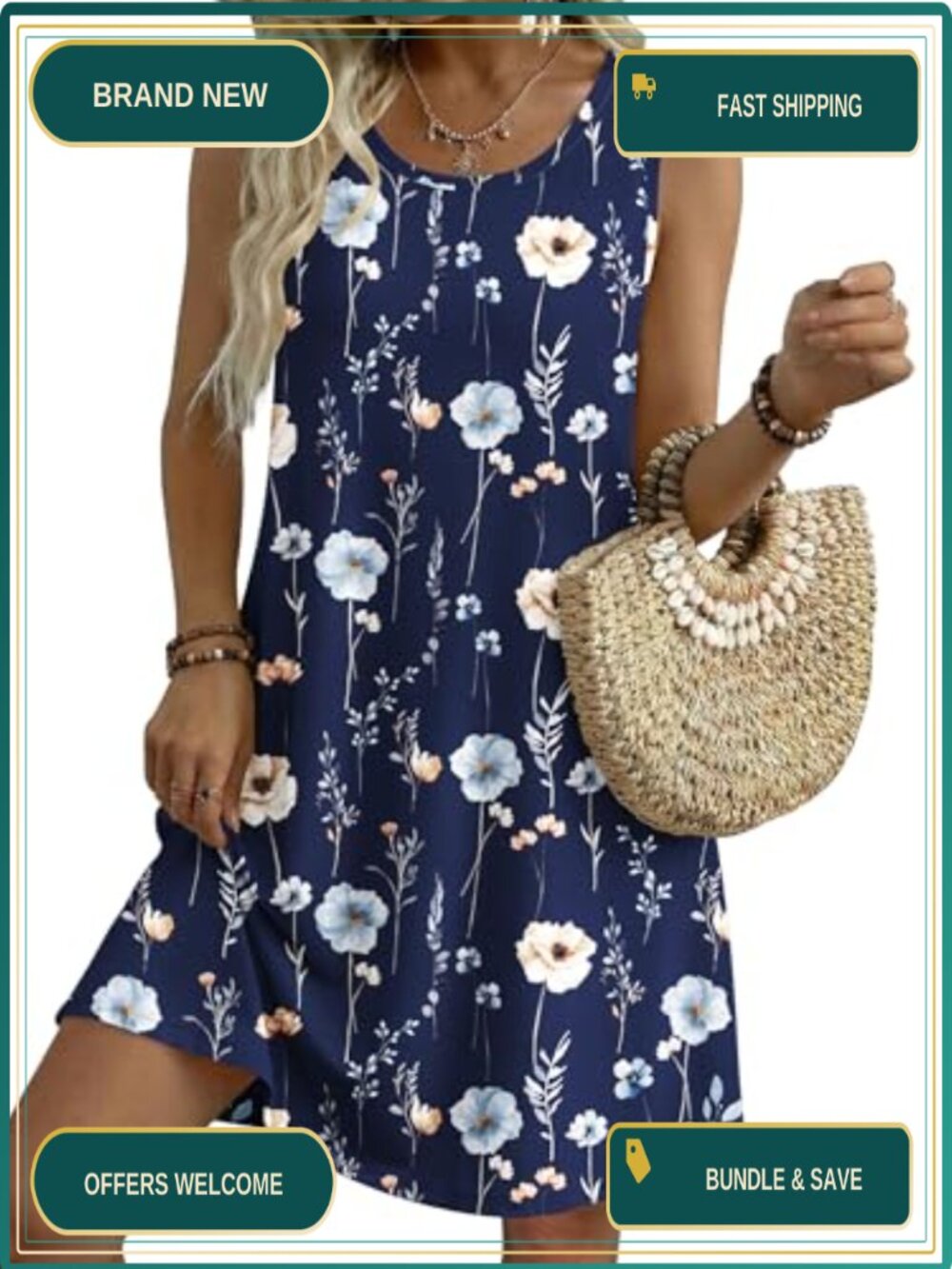 Sleeveless A-Line Tshirt Dress Casual Summer Sundress with Pockets